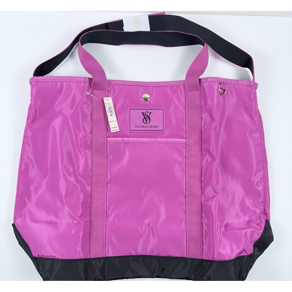Victoria's Secret Carryall Tote Bag Pink Black Shoulder Travel Shopper Logo NWT